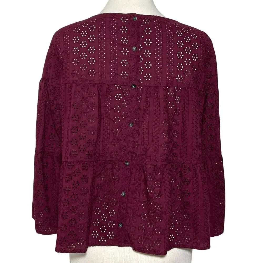 Madewell SZ M Eyelet Pattern Blouse Top